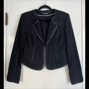White House Black Market Blazer Jacket Black w Faux Leather Accents Size 8